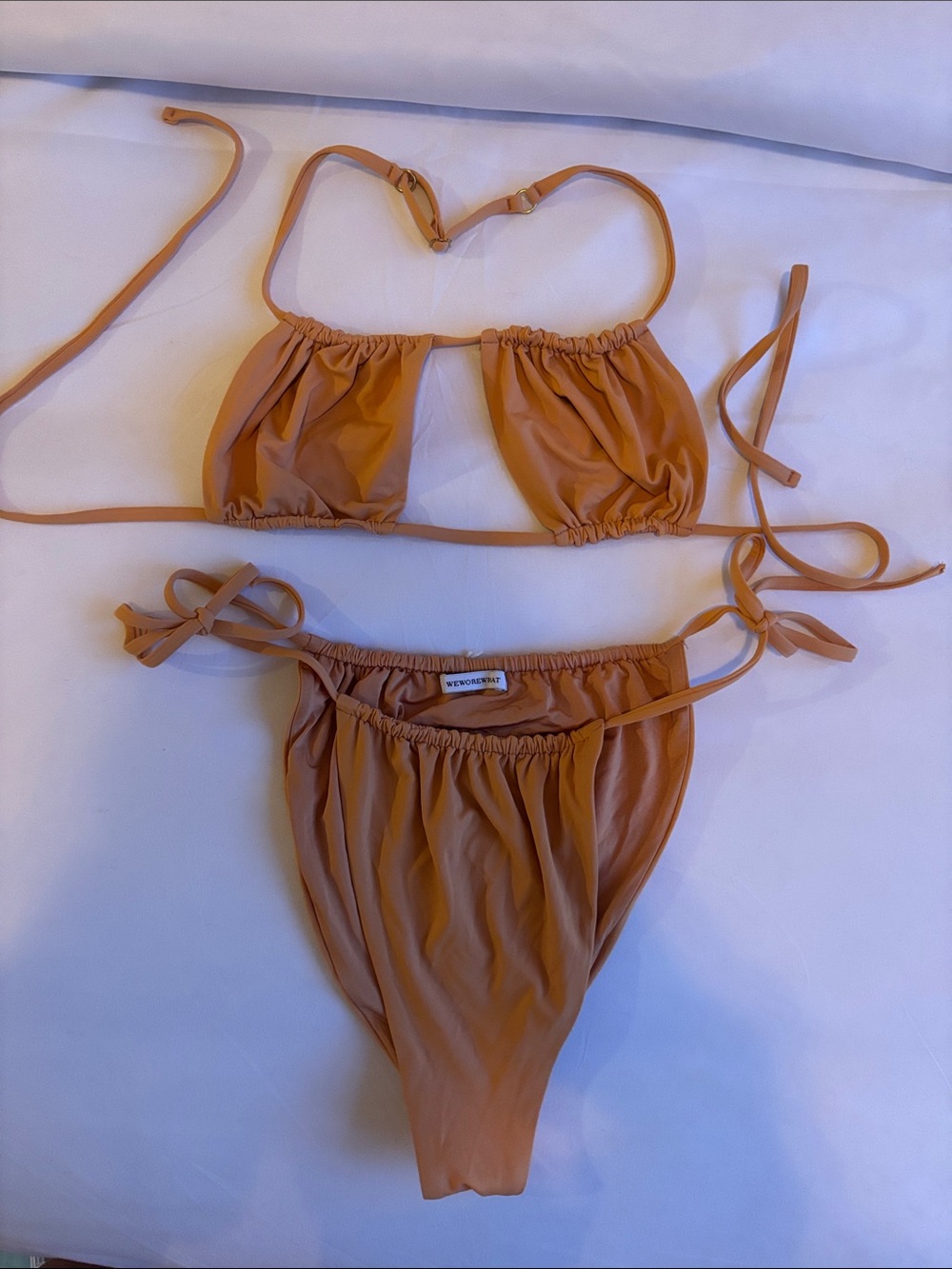 WeWoreWhat Ruched Tie Bikini in Caramel